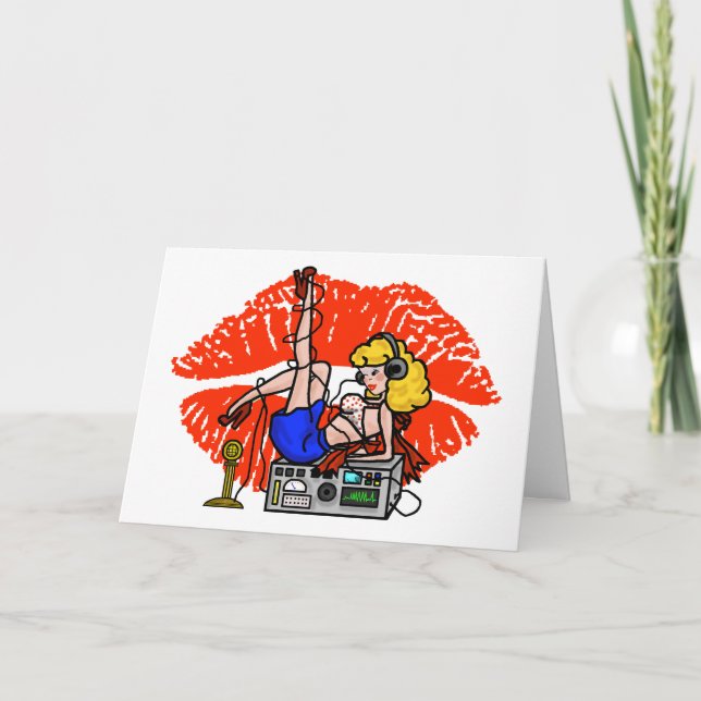 Blonde Ham Radio Pin-up Girl Smoochie Card (Front)