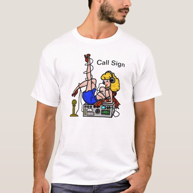 Blonde Ham Radio Pin-up Girl Tshirt  Customize It (Front)