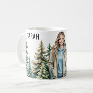 Blonde Hiker in Forest – Personalized Outdoor Adve Coffee Mug