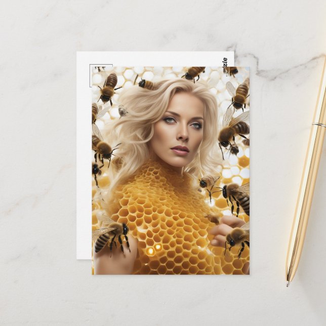 Blonde Honey Bee Woman Postcard (Front/Back In Situ)