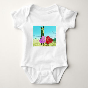 Blonde horse and Pink and Red Hearts Baby Bodysuit
