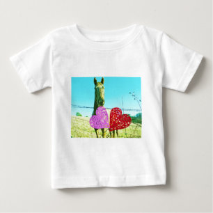 Blonde horse and Pink and Red Hearts Baby T-Shirt