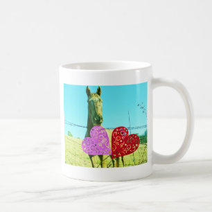 Blonde horse and Pink and Red Hearts Coffee Mug