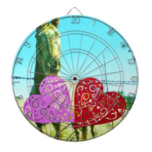 Blonde horse and Pink and Red Hearts Dartboard
