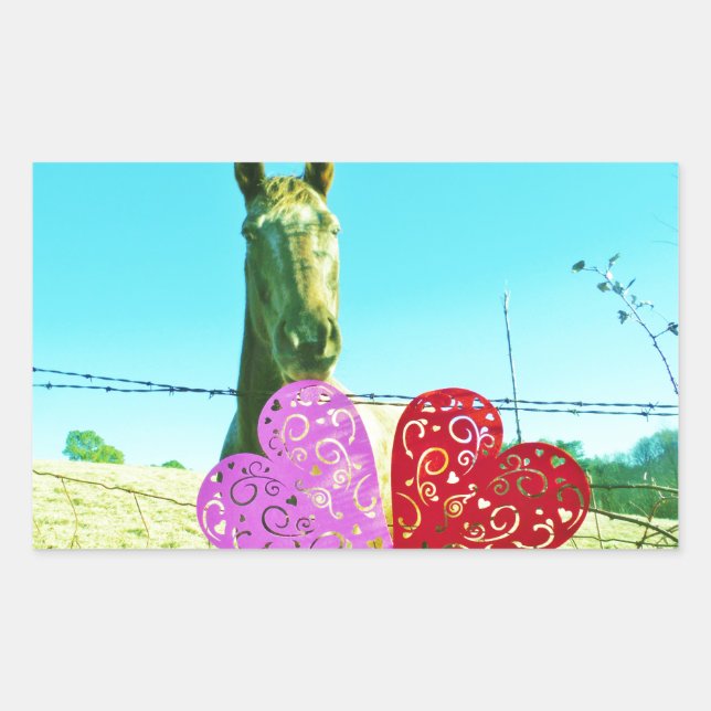 Blonde horse and Pink and Red Hearts Sticker (Front)