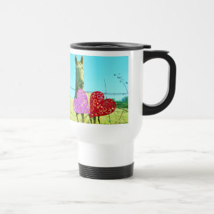 Blonde horse and Pink and Red Hearts Travel Mug