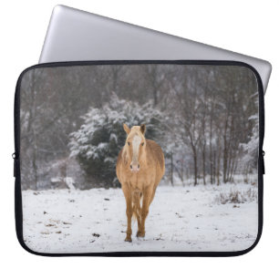 Blonde Horse Walk In The Snow Laptop Sleeve