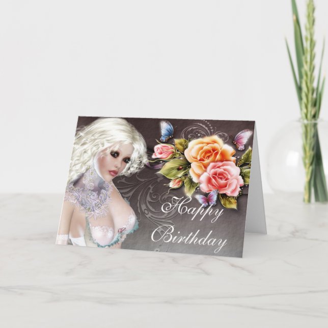 Blonde Imaginaire avec carte d'anniversaire Rose (Devant)