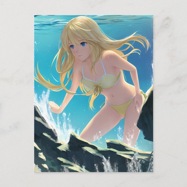 Blonde in a Bikini Underwater Photo Anime  Postcard (Front)
