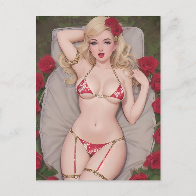 Blonde in a Red Bikini Postcard (Front)