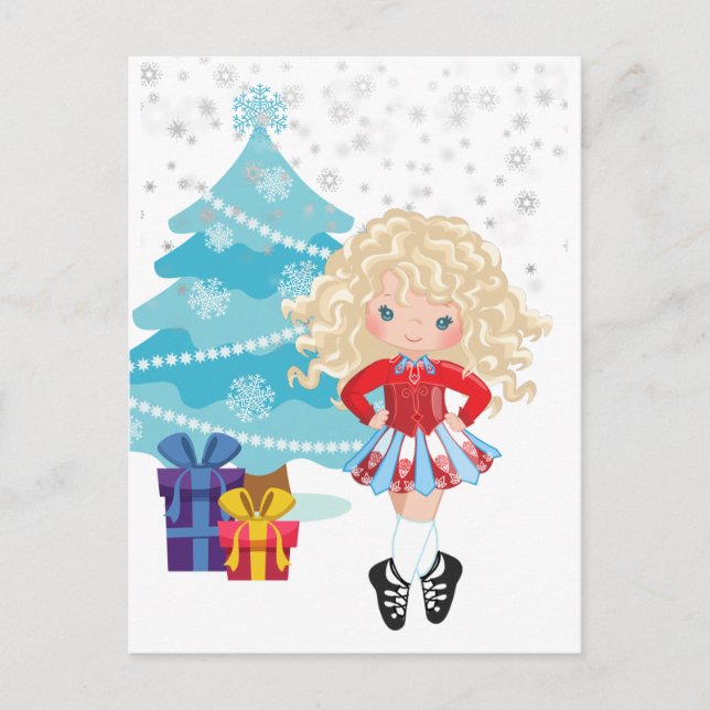 Blonde Irish Dancer Winter Christmas Holiday Card (Front)