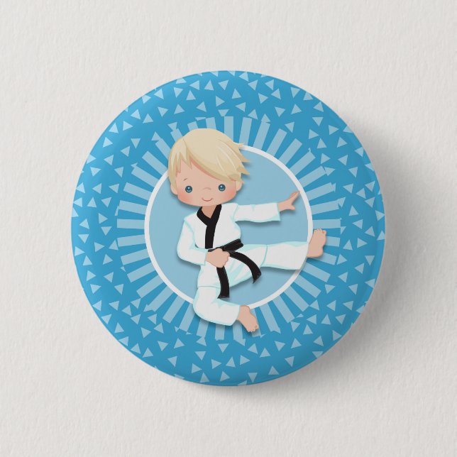 Blonde Karate Boy Judo Martial Arts 2 Inch Round Button (Front)