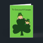 blonde kids with shamrocks on green card<br><div class="desc">Personalize this St. Patrick's day card for that special loved one in your life.</div>