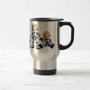Blonde Little Robo Boy Adventures – Cute Futuristi Travel Mug
