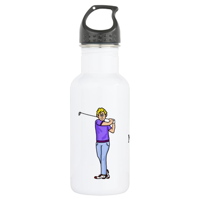 Blonde Male Golfer Personalized Water Bottle (Front)