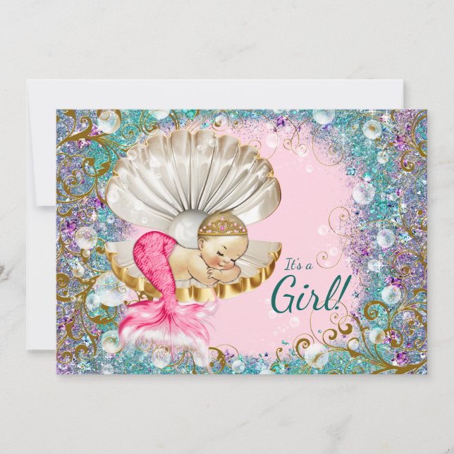Blonde Mermaid Baby Shower Invitations (Front)