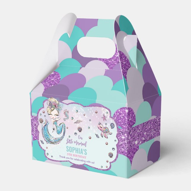 Blonde Mermaid Birthday Baby Shower Thank You Favor Box (Front Side)