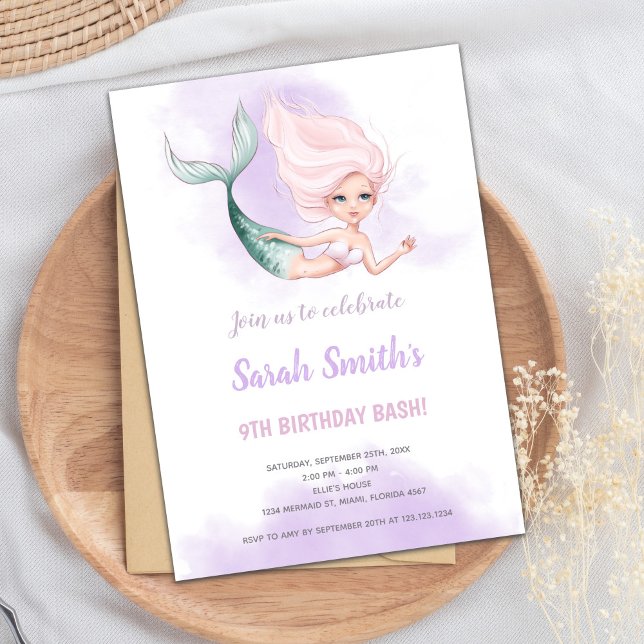 Blonde Mermaid Birthday Invitations (Blond Mermaid Birthday Invitations)