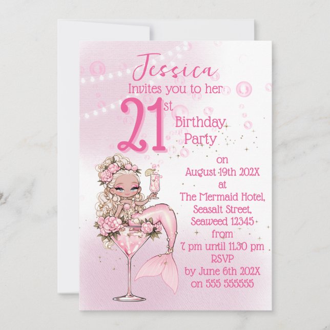Blonde Mermaid Cocktail Birthday Party Invitation (Devant)