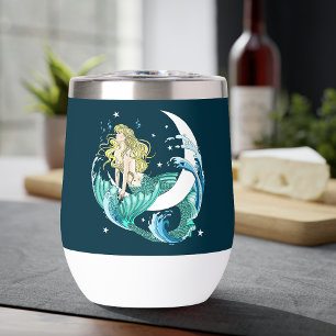 Blonde Mermaid Crescent Moon Fantasy Art Deco