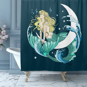 Blonde Mermaid Crescent Moon Fantasy Art Deco