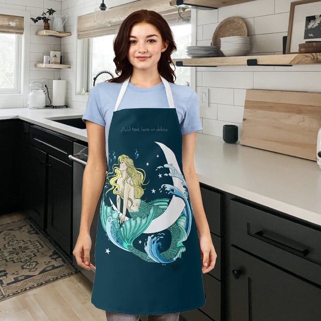 Blonde Mermaid Crescent Moon Fantasy Art Deco Apron (Creator Uploaded)