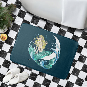 Blonde Mermaid Crescent Moon Fantasy Art Deco Bath Mat