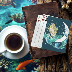 Blonde Mermaid Crescent Moon Fantasy Art Deco Playing Cards