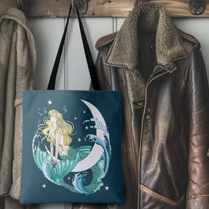 Blonde Mermaid Crescent Moon Fantasy Art Deco Tote Bag