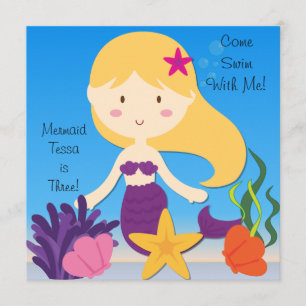 Blonde Mermaid Custom Birthday Invitation