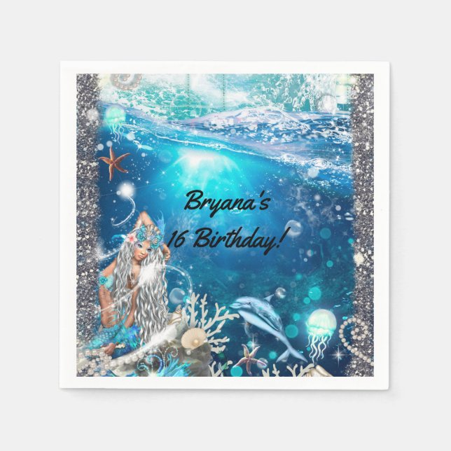 Blonde Mermaid Fantasy Enchanted Birthday Party Napkin (Front)