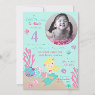 Blonde Mermaid Fourth Birthday Invitation