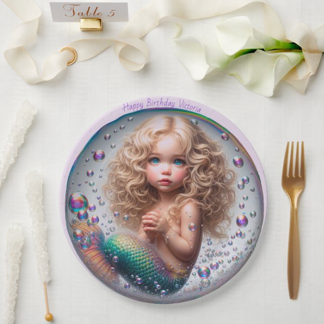 Blonde Mermaid Girl Paper Plate (Wedding)