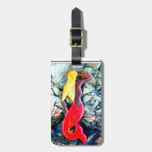 blonde mermaid in red luggage tag