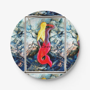 Blonde mermaid in red paper plate