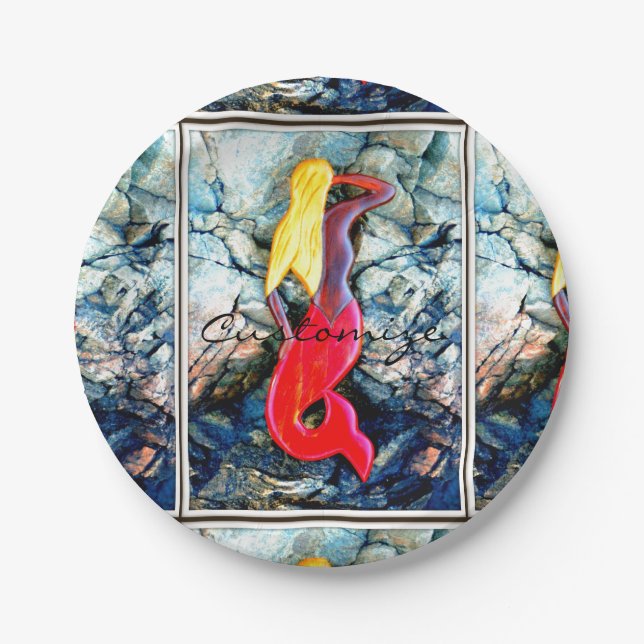 Blonde mermaid in red paper plate (Front)