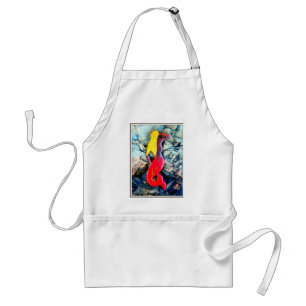 blonde mermaid in red standard apron