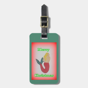 blonde mermaid merry christmas luggage tag