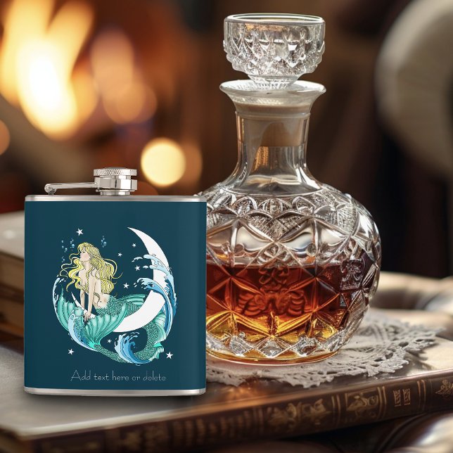 Blonde Mermaid Moon Fantasy Art Deco Hip Flask (Creator Uploaded)