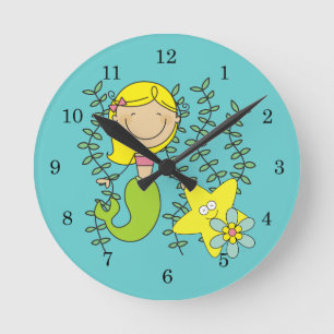 Blonde Mermaid Round Clock