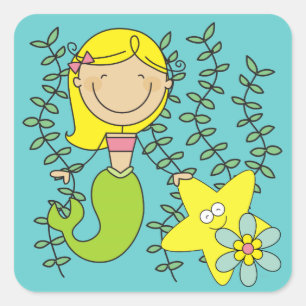 Blonde Mermaid Square Sticker