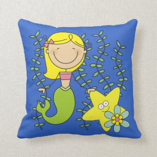 Blonde Mermaid Throw Pillow