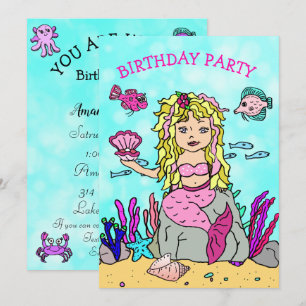 Blonde Mermaid Under the Sea Birthday Party Invitation