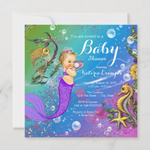 Blonde Mermaid Under the Sea Mermaid Baby Shower Invitation