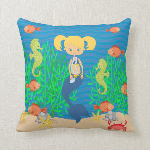 Blonde Mermaid Under The Sea Throw Pillow