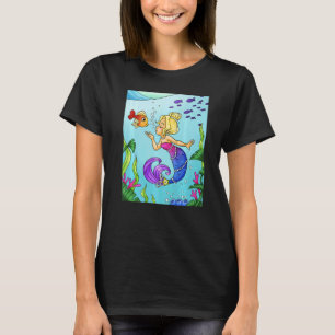 Blonde Mermaid Under Water With Gold Fish Swimming T-Shirt