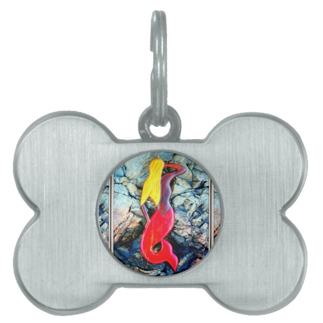blonde mermaid with red tail pet ID tag (Front)