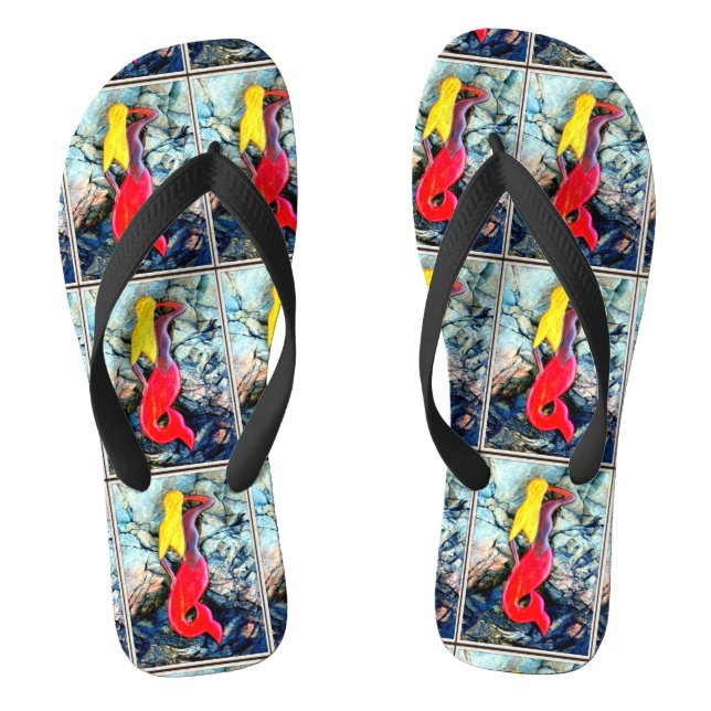 blonde mermaids with red tails flip flops (Footbed)