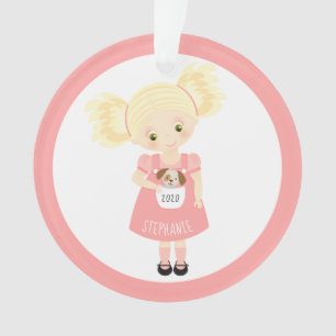 Blonde mignonne Anniversaire fille et chiot