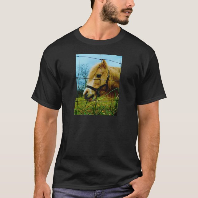 Blonde Miniature Pony / Horse Blue Sky T-Shirt (Front)